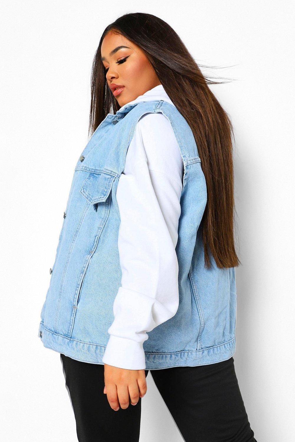 Plus Denim Sleeveless Denim Jacket